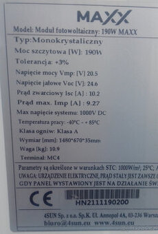 Prodam solarni panel MAX190W