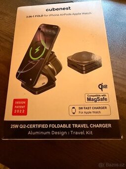 CubeNest Qi2 SQ312 Pro Black 3v1 s podporou uchycení MagSafe