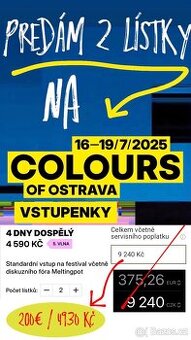 Predám 2 lístky na festival Colours of Ostrava.