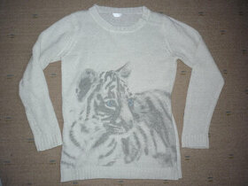 Dívčí svetr s bílým tygrem vel 158 H&M - 1