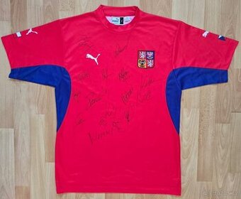 Cesko fotbalovy dres - podpisy hracu Nedved Cech a dalsi