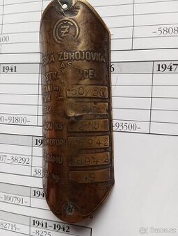 Čz 98 výrobní štítek 1939 - 1