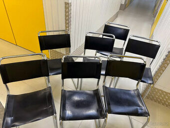 7 x Thonet S33 Konzolová židle Bauhaus Classic Kůže černá