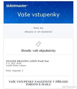 2 Vstupenky na Imagine Dragons 9.6. 2025 v Praze