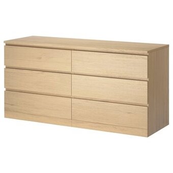 ikea malm Komoda se 6 zásuvkami, bíle mořená dubová dýha