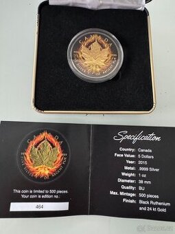 1 oz stříbrná mince 2015,  Canada, 24 kt gold - 500 ks