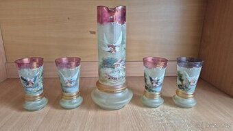 Džbán se sklenicema, Pivní set,na vodu - malovaný,starožitný