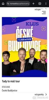 Tomas Klus 2 vstupenky  české budejovice