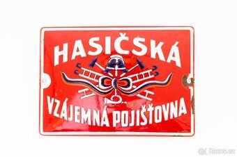 100-ročná smaltovaná tabuľa Hasičská vzájemná pojišťovna