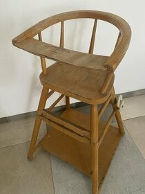 Retro starožitná jídelní židlička pro dítě, dřevo
