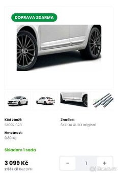 Škoda Octavia III 3.generace boční dveřní lišty originál
