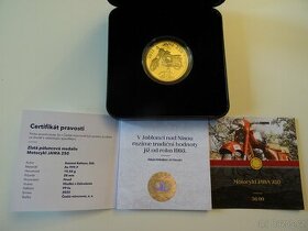 Zlatá půluncová medaile - mince Motocykl JAWA 250 proof