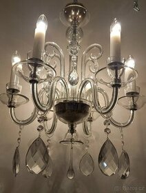Starožitný celoskleněný lustr, lustřík osvětlení 1920 - 1
