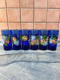 Sada 6 modrých sklenic Modré skleničky Květiny - Chvaletice
