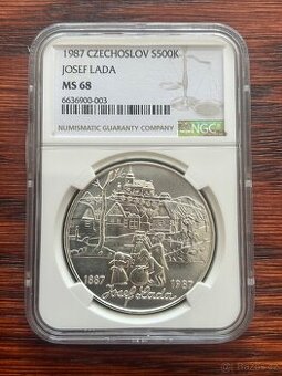 Stříbrná 500 Koruna 1987 - Josef Lada - NGC MS68 - TOP STAV