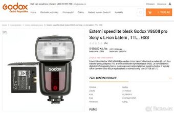 speedlite blesk Godox V860II pro Sony s Li-baterií, TTL