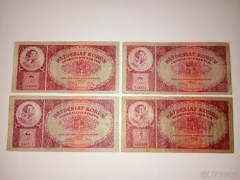 BANKOVKY 50 KČS 1929, RŮZNÉ SÉRIE, VŠE NEPERFOROVANÉ