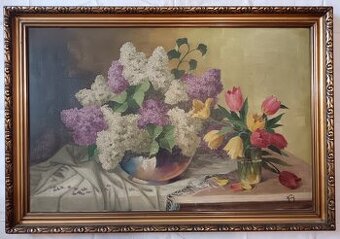 Zátiší s květy na drapérií – signováno KOCH – luxusní rám