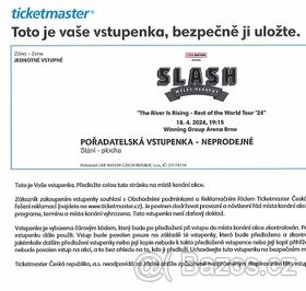 Koncert  SLASH Brno 18.4.2024 -  vstupenka 2x