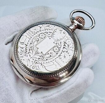 STŘÍBRNÉ TŘÍPLÁŠŤOVÉ KAPESNÍ HODINKY SYSTÉM GLASHÜTTE