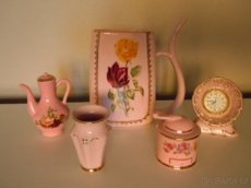 Sada růžového porcelánu + hodinky.