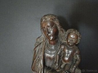 Gotická Madona s dítětem 17.-18. století, vyřezávané dřevo. - 1