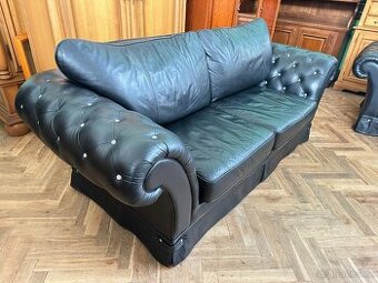 Chesterfield kožená sedací souprava 3+1 černá,