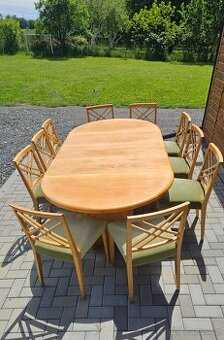 Velký rozkládací stůl, masivní +10 x židle