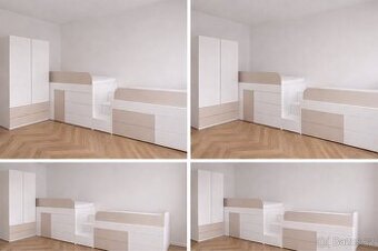 Dětský nábytek 2x postel s matrace skříň a jedna polička