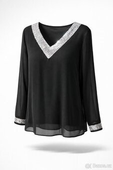 Elegantní dámská šifonová halenka s flitry – vel. XL