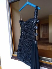 Černé minišaty šaty s vlečkou a flitry, S, nové - 1