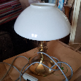 Stolní retro lampa, Jablonecké sklárny, T-308, mosaz + opálo