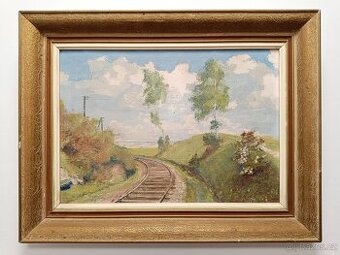 Obraz R.Procházka, Koleje 1961, olej na plátně 48x68
