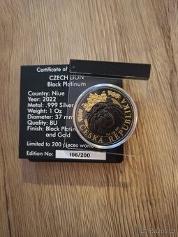 1 oz Český lev 2022 Black Platinum s pozlacením