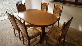Stůl jídelní oválný, rozkládací a 6 židlí - 1