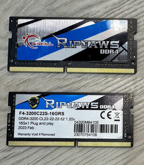 Paměť G.Skill RipJaws 16GB (1x16GB) 3200MHz DDR4 SODIMM