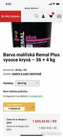 VÝPRODEJ Barva malířská Remal Plus vysoce kryvá 40 kg