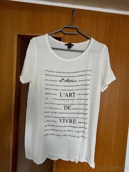 Tričko s krátkým rukávem, smetanové s flitry