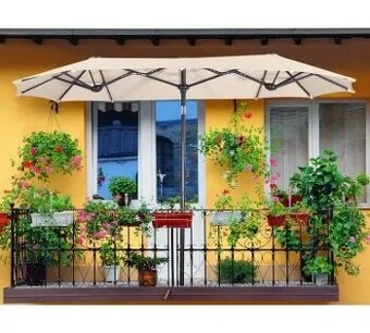 Slunečník na balkon vč. podstavce + stolek sklápěcí