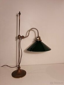 stará mosazná lampa bankéřka, zelené stínidlo