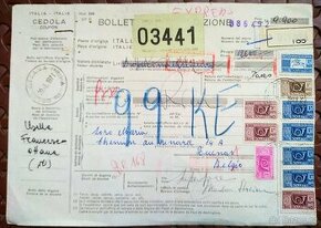Průvodka-podací lístek na balík.1971. Itálie.