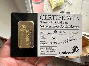 Zlato / zlatý investiční slitek Heraeus 10g