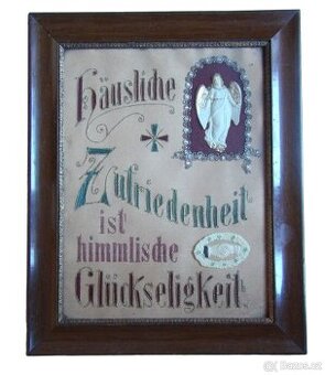 Rámovaná výšivka s německým mottem