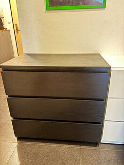 IKEA MALM komoda se 3 zásuvkami, černohnědá, 80×78