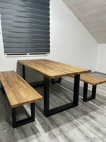 Masivní dubový stůl s lavicemi - 1