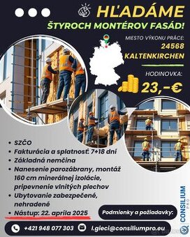 Hľadáme štyroch montérov fasád.