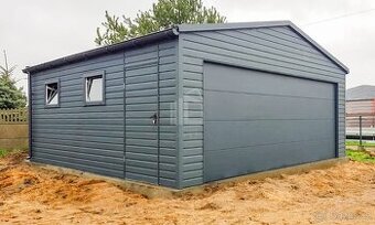 Plechova garáž 6x6m - sekční vrata - dveře - 2x okno - okapy