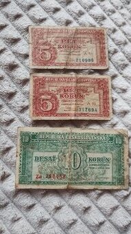 Bankovky 5 Korun a 10 korun