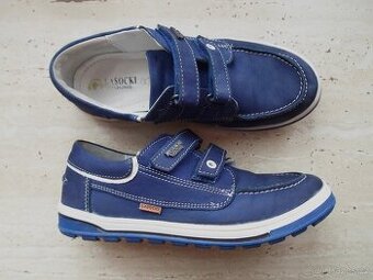 Modré bílé boty polobotky kožené - 35