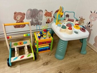 Interaktivní Little Smoby stolek, dřevěné chodítko, kostka
